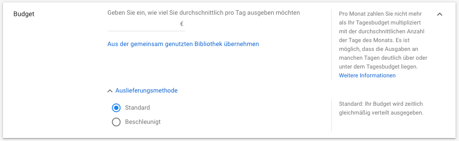 Tagesbudget festlegen